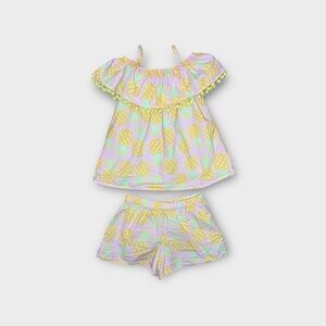 Tommy Bahama Pom Pom Pineapple Pattern Off Should Top & Shorts Matching Set